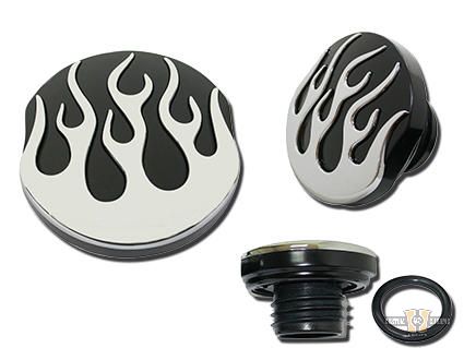 Custom Flamed Gas Cap Black For Harley-Davidson