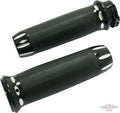 Panorama Grips Black Raw Cut 1" Gloss Cable operated For Harley-Davidson