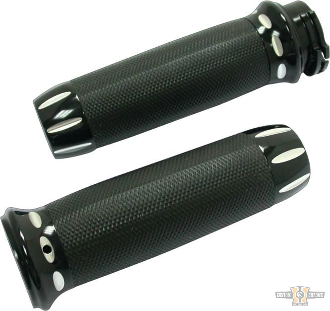 Panorama Grips Black Raw Cut 1" Gloss Cable operated For Harley-Davidson