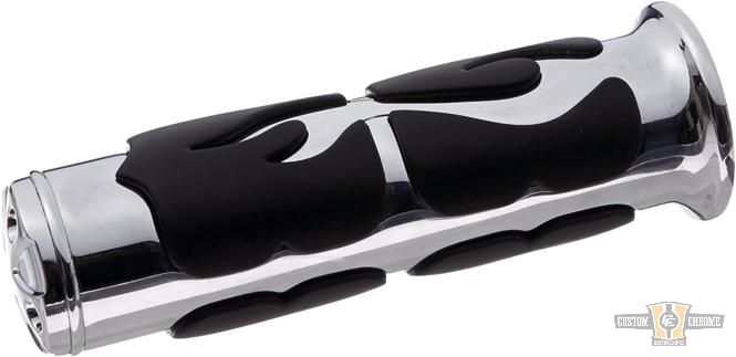 ISO-Flame Grips Chrome 1" Cable operated For Harley-Davidson