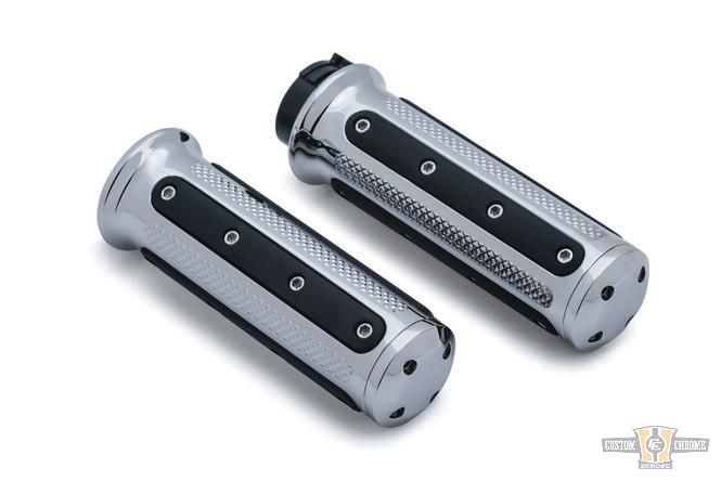 Heavy Industry Grips Black Chrome 1" Cable operated For Harley-Davidson