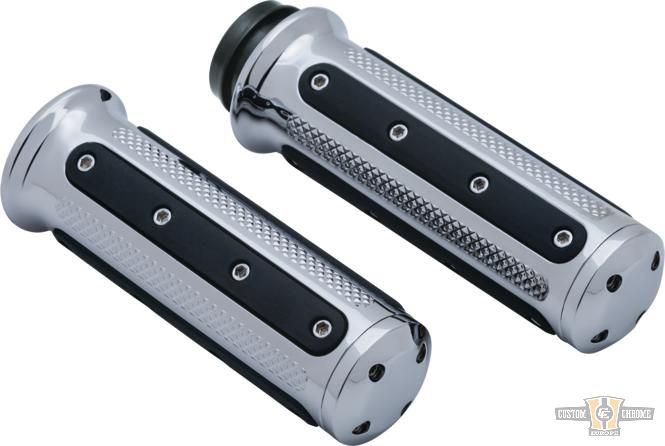 Heavy Industry Grips Black Chrome 1" Throttle By Wire For Harley-Davidson