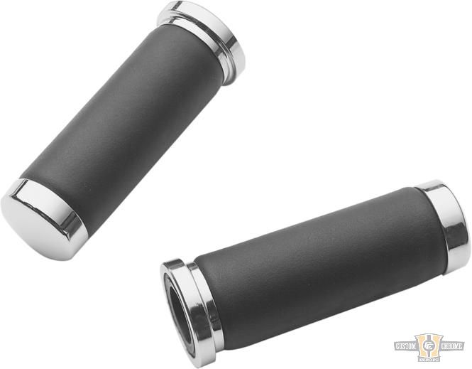 Leather Cushion Grips Chrome 1" Cable operated For Harley-Davidson