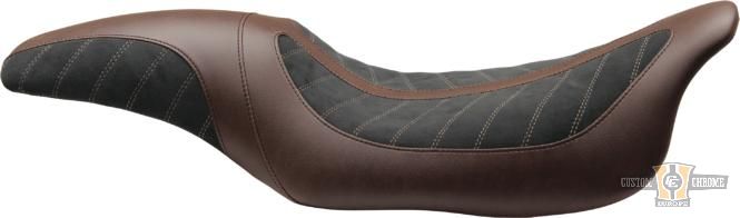 Horizontal Seat Black Dark Brown Alcantara Leather For Harley-Davidson