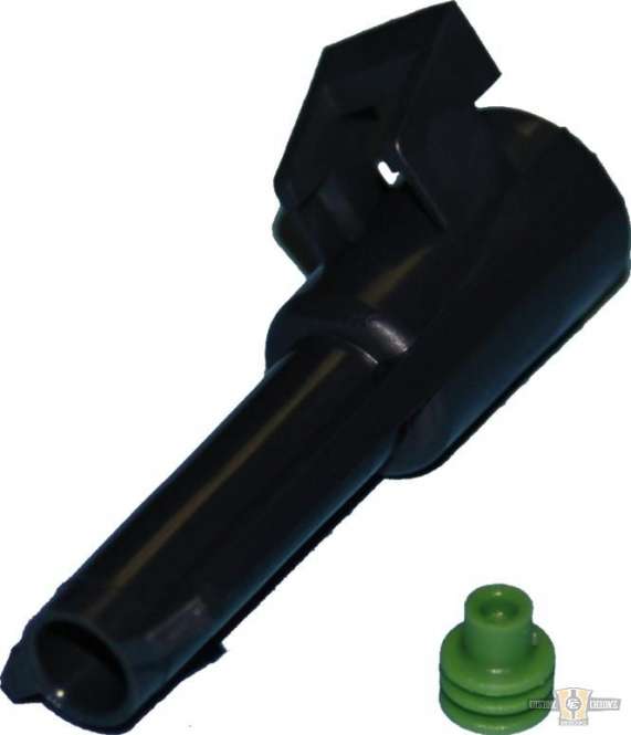 Delphi/Packard Weatherpack, 1-Wire Male Connector With Wire Seals Black For Harley-Davidson