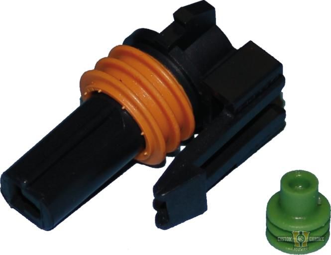 Delphi-Packard Weatherpack, 1-Wire Female Connector With Wire Seals Black For Harley-Davidson
