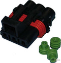 Delphi-Packard Weatherpack, 3-Wire Female Connector With Wire Seals Black For Harley-Davidson