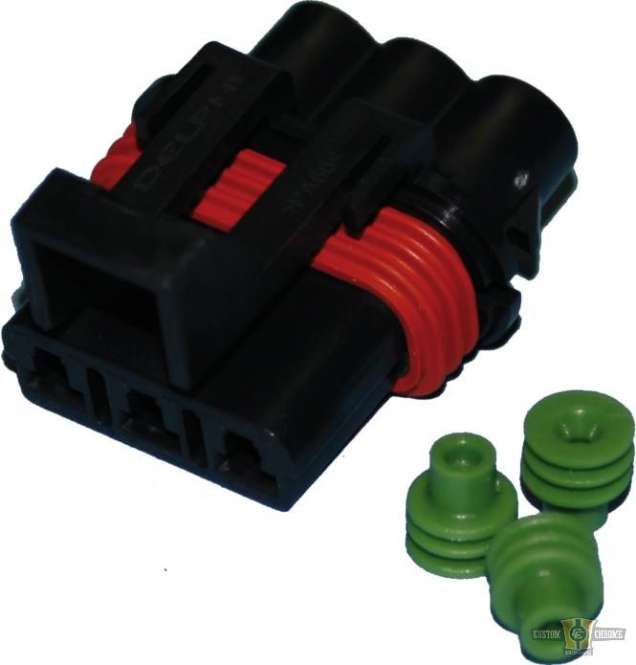 Delphi-Packard Weatherpack, 3-Wire Female Connector With Wire Seals Black For Harley-Davidson