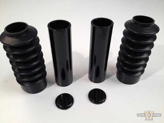 6-Piece Fork Covers with lower Fork Rubbers Black Gloss Powder Coated For Harley-Davidson