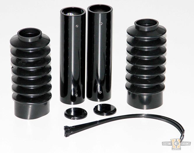 6-Piece Fork Covers with lower Fork Rubbers Black Gloss Powder Coated For Harley-Davidson