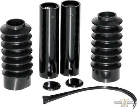 6-Piece Fork Covers with lower Fork Rubbers Black Gloss Powder Coated For Harley-Davidson