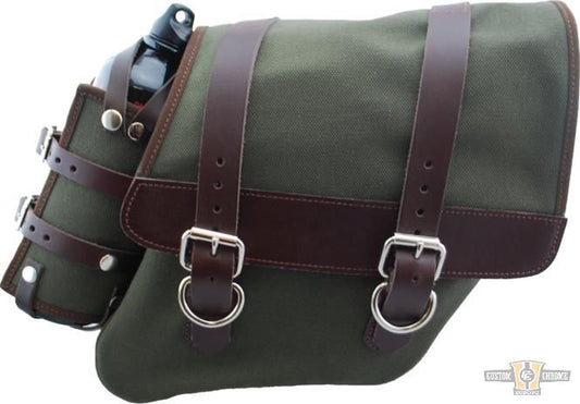 Canvas Saddlebag Brown Army Green Right For Harley-Davidson