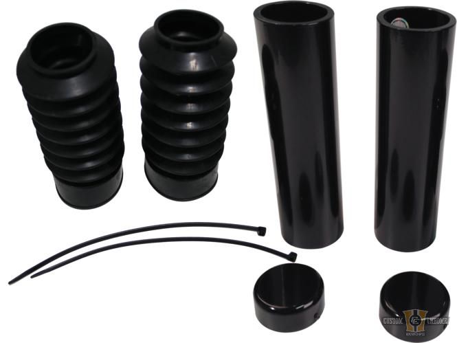 6-Piece Fork Covers with lower Fork Rubbers Black Gloss Powder Coated For Harley-Davidson