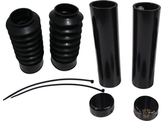 6-Piece Fork Covers with lower Fork Rubbers Black Gloss Powder Coated For Harley-Davidson