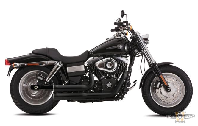 Double Groove Exhaust Systems Black Satin For Harley-Davidson