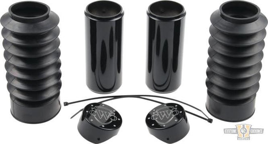 6-Piece Fork Covers with lower Fork Rubbers Black Gloss Powder Coated For Harley-Davidson