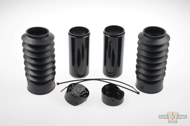 6-Piece Fork Covers with lower Fork Rubbers Black Gloss Powder Coated For Harley-Davidson