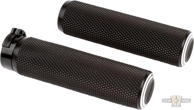 Dual Ring Fusion Grips Black 1" Anodized Cable operated For Harley-Davidson