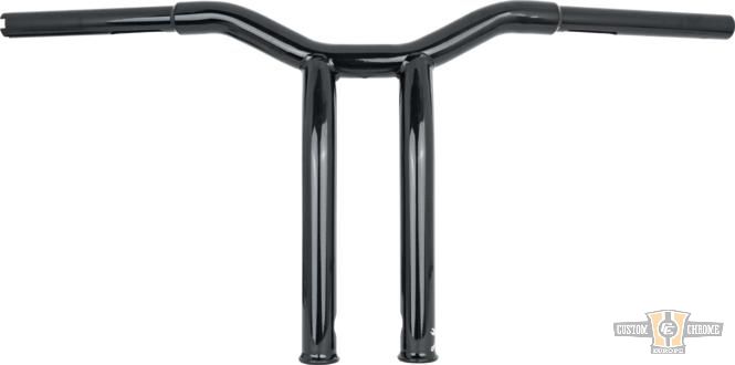 12" Dominator Raked Bar Handlebar Black 1 1/4" Gloss For Harley-Davidson