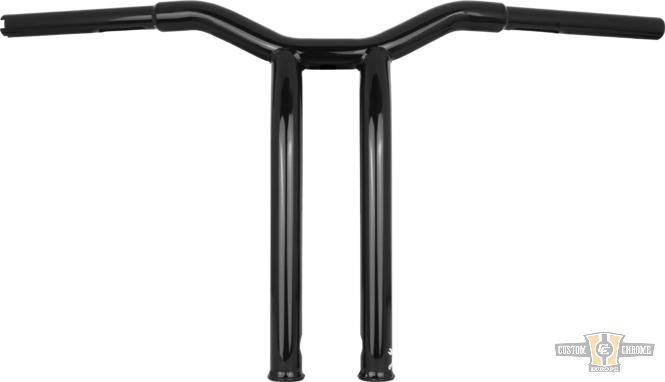 14" Dominator Raked Bar Handlebar Black 1 1/4" Gloss For Harley-Davidson