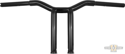 10" Dominator Straight Bar Handlebar Black 1 1/4" Gloss For Harley-Davidson