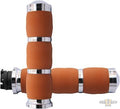 Air Cushion Grips Tan Chrome 7/8" Throttle By Wire For Harley-Davidson
