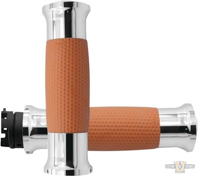 Air Gel Grips Tan Chrome 7/8" Throttle By Wire For Harley-Davidson