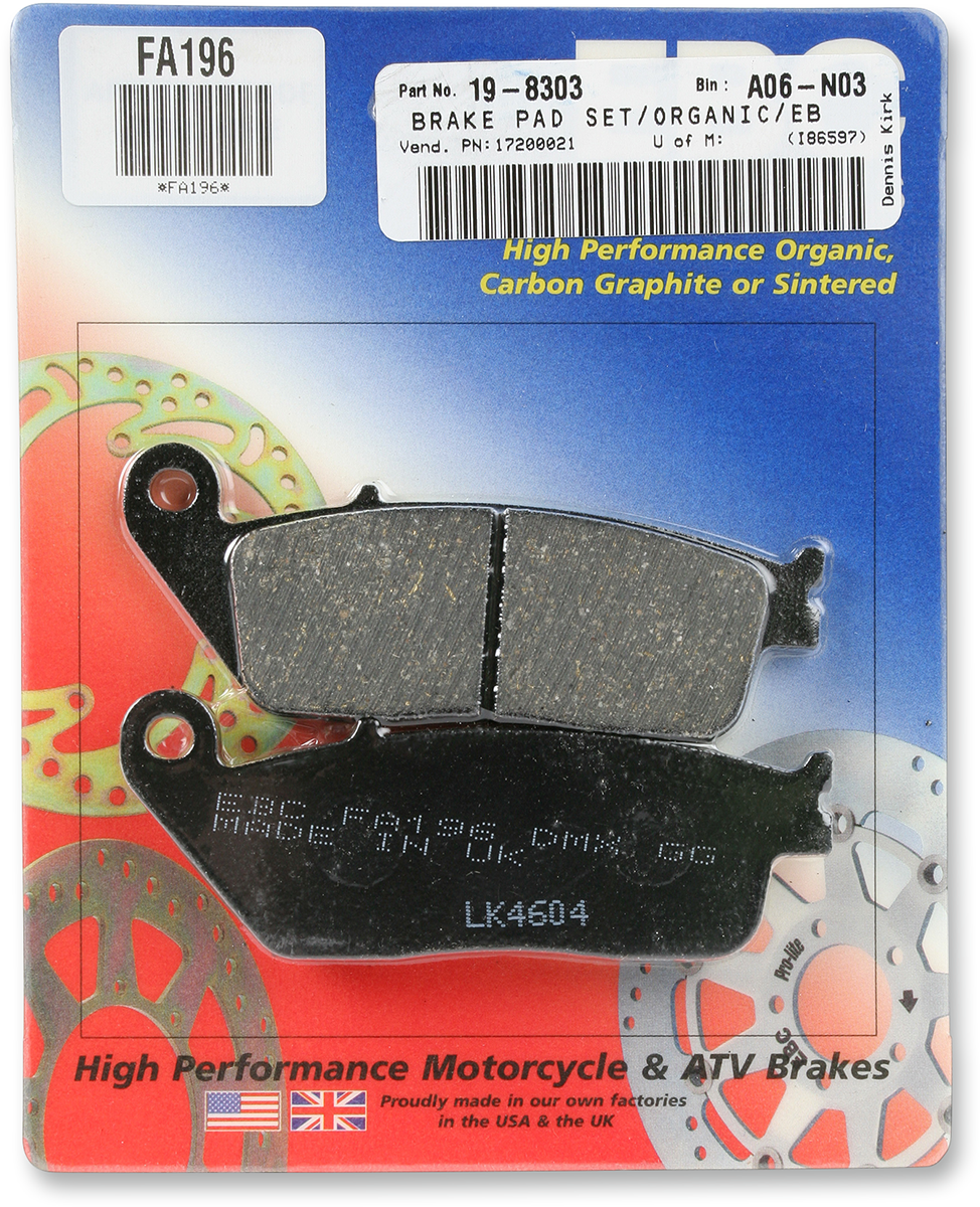 EBC BRAKE PADS AND SHOES BRAKE PAD ORGANIC FA196