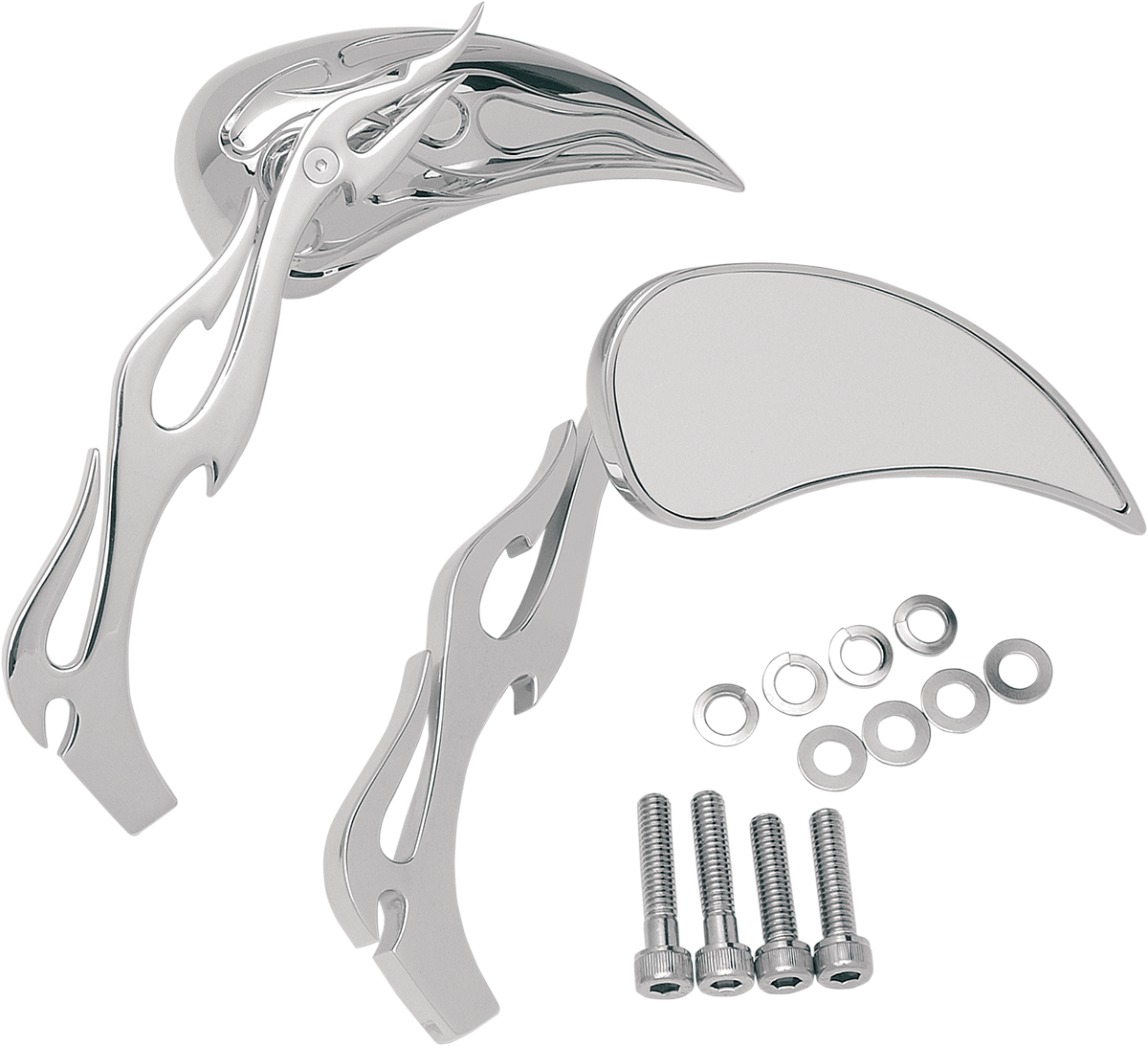 DRAG SPECIALTIES FLAME TEARDROP MIRRORS WITH SCULPTURED STEMS MIRRORS FLAME / FLAME