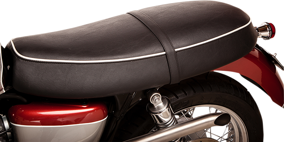 BRITISH CUSTOMS RETRO SEAT SKINS SEAT COVER BLK W WHT PIPE