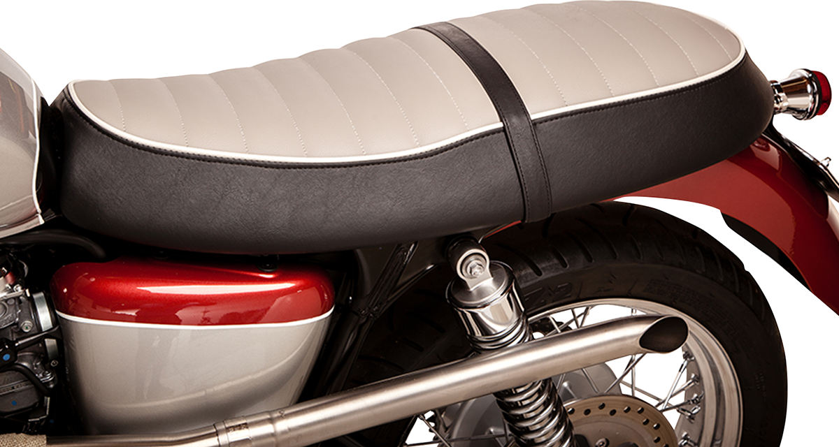 BRITISH CUSTOMS RETRO SEAT SKINS SEAT COVER GREY WHT PIPE