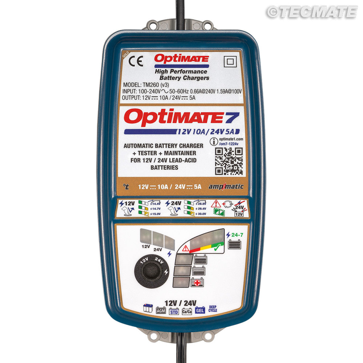 OPTIMATE 7 12V/24V 8-STEP 12V 10A / 24V 5A SEALED BATTERY SAVING CHARGER & MAINTAINER