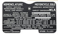 3531-44M Military Dataplate Set For Harley-Davidson WLA 1944-1945