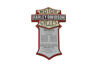 Un emblème Évident Harley-Davidson ® 66041-05 Nameplate Oil Tank Patent
