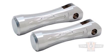 Chrome Flat Top Billet Foot Pegs W/Flame For Harley-Davidson
