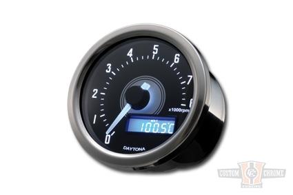 Velona Tachometer 60mm, Stainless Steel Polished, White LED, CHR 8000 rpm For Harley-Davidson