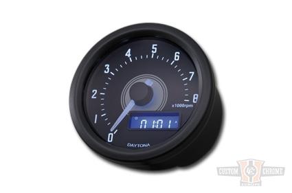 Velona Tachometer 60mm, Stainless Steel Black, White LED, 8000 RPM Gauge For Harley-Davidson