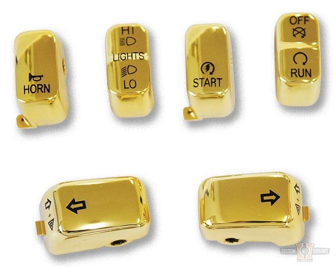 6 PC Switch Cap Set Gold For Harley-Davidson