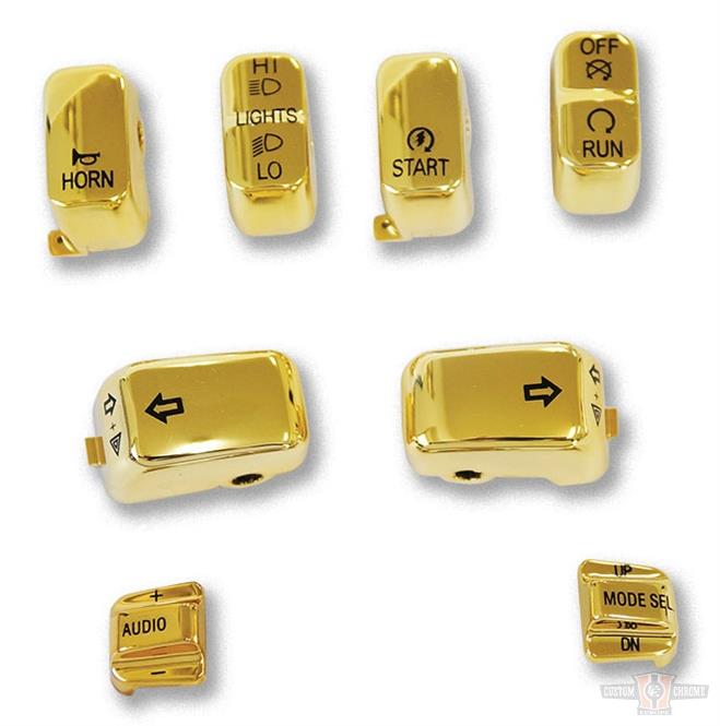 8 PC Switch Cap Set with Audio Gold For Harley-Davidson