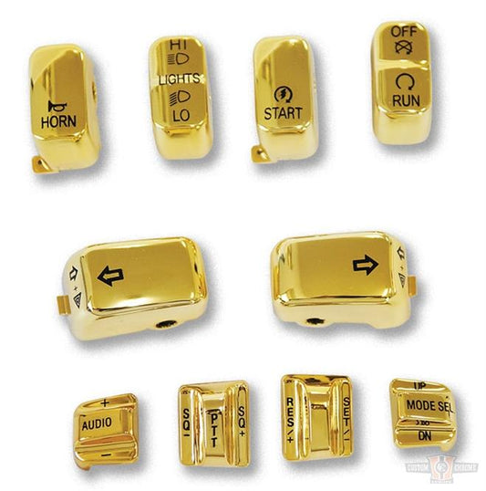 10 PC Switch Cap Set with Audio & Cruise Gold For Harley-Davidson