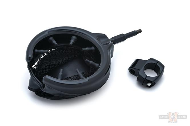 Drink Holder with 1" Mount and Mesh Basket, Gloss Black For Harley-Davidson