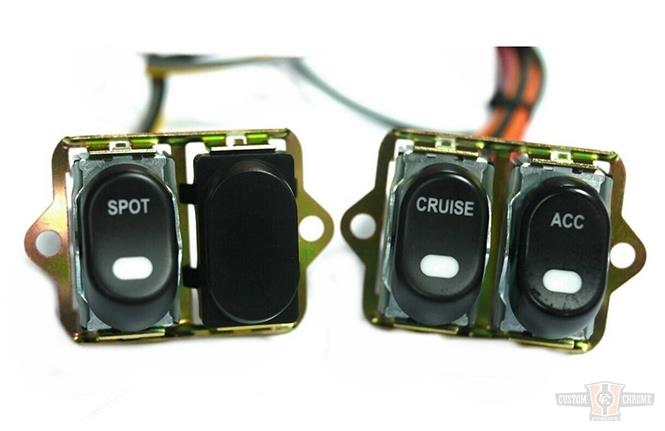 CCE, Rocker Switch Kit, Fairing- Handle Bar, Spot/Cruise/Acc, Black For Harley-Davidson