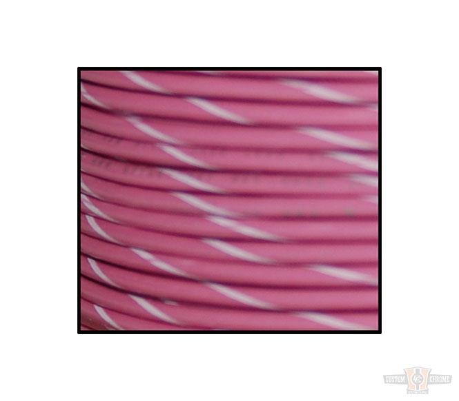 18-Gauge, 100 Feet Spool of Primary Wire, Pink, White Stripe For Harley-Davidson