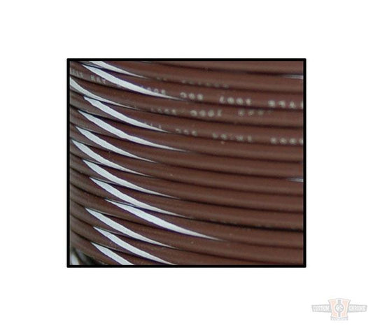 18-Gauge, 100 Feet Spool of Primary Wire, Brown, White Stripe For Harley-Davidson