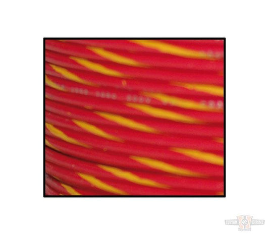 18-Gauge, 100 Feet Spool of Primary Wire, Red, Yellow Stripe For Harley-Davidson