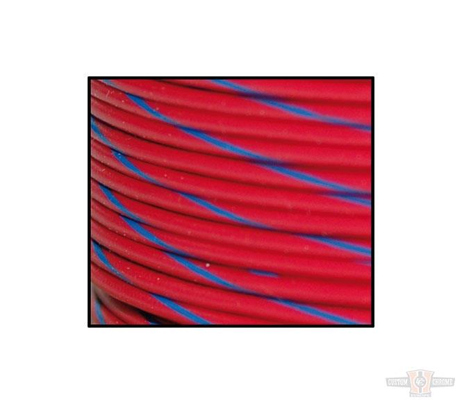 18-Gauge, 100 Feet Spool of Primary Wire, Red, Blue Stripe For Harley-Davidson