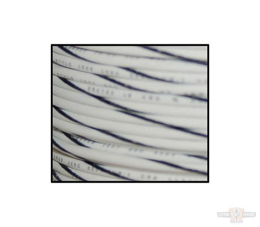 18-Gauge, 100 Feet Spool of Primary Wire, White, Black Stripe For Harley-Davidson