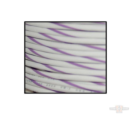 18-Gauge, 100 Feet Spool of Primary Wire, White, Violet Stripe For Harley-Davidson