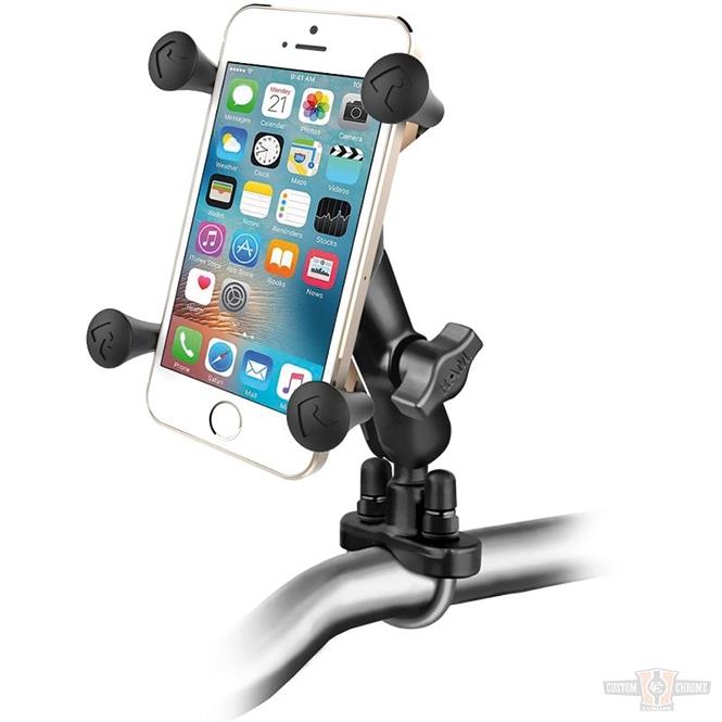 RAM Handlebar Rail Mount With Zinc Coated U-Bolt Base And Universal X-Grip Cell/Iphone Cradle For Harley-Davidson