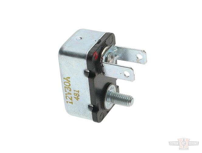 Circuit Breaker With 10-32 Stud And 2 1/4" Blade Terminals  Spades, 30 AMP For Harley-Davidson